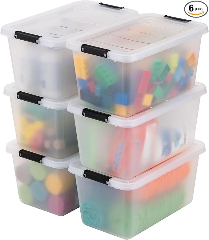 IRIS USA 6-Pack 13 Quart Clip Box with Latching Lid | Latching lid secures office and household supplies. Stackable, nestable design maximizes storage space by IRISUSA