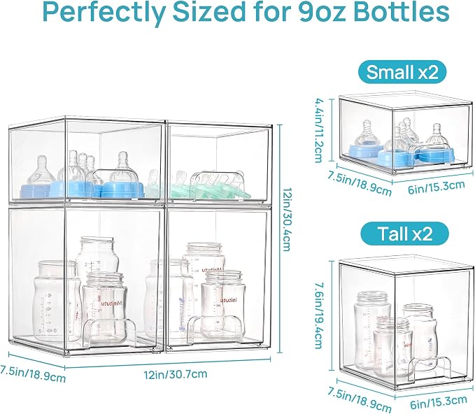 Vtopmart 4 Pack Baby Bottle Organizer Set, Stackable Storage Drawers Ideal for Kichen Countertop, Vanity, Bathroom, Cabinet, Pantry Organization - Image 2