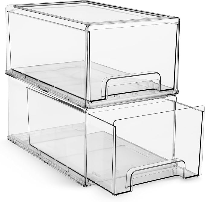 Sorbus Large Clear Stackable Storage Drawers – 4-Pack Plastic Organizer Bins with Handles – Stackable Pull-Out Storage Drawers for Closet, Pantry, Office, Bathroom, Craft, and Toy Organization - Image 8