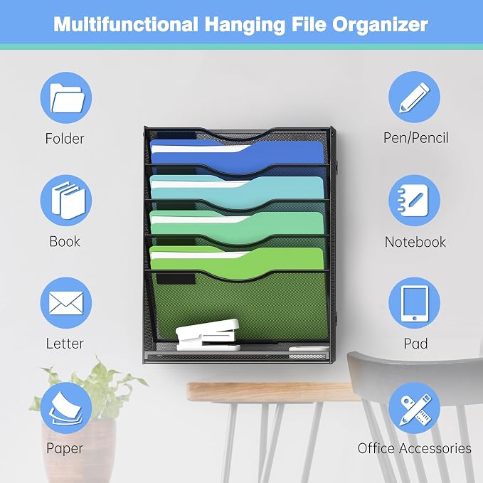 Kuntine.B Wall File Organizer Office Hanging Magazine Holder Wall File Organizer for Office Home - Image 4