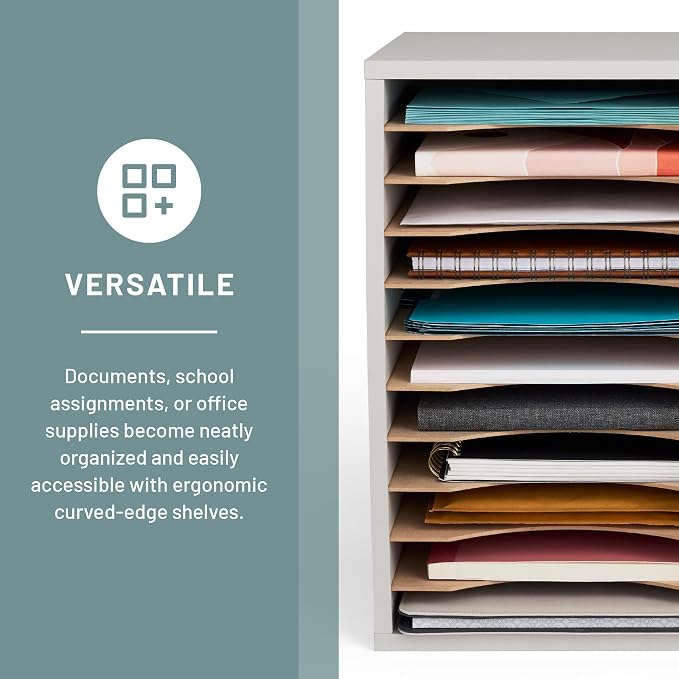 Safco Vertical Literature Organizer, 11 Compartments, Office and Classroom Mailbox with Adjustable Shelves, Wood Paper and Mail Sorter, Modern Gray - Image 5