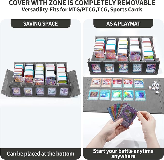 Trading Card Storage Box with Commander Display, 5-Row Deck Case with Removable Lid, 3900+ Cards Deck Case with 48 Colorful Dividers, Magic Card Organizer for TCG PTCG, Black Grey - Image 7