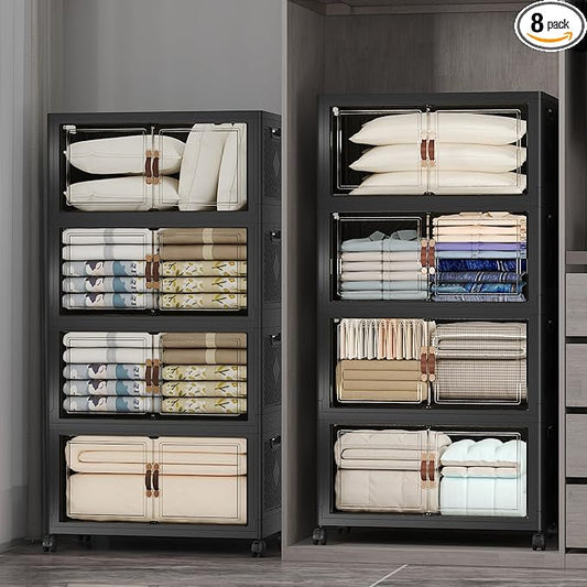 Stackable Storage Bins, 1440QT Collapsible Drawers with 2 Lids | Large Capacity, Magnetic Door, Stack Lock, Rolling Wheels, Foldable Design, Organizers and Storage for Bedroom Dorm Garage by UAMFURIDirect