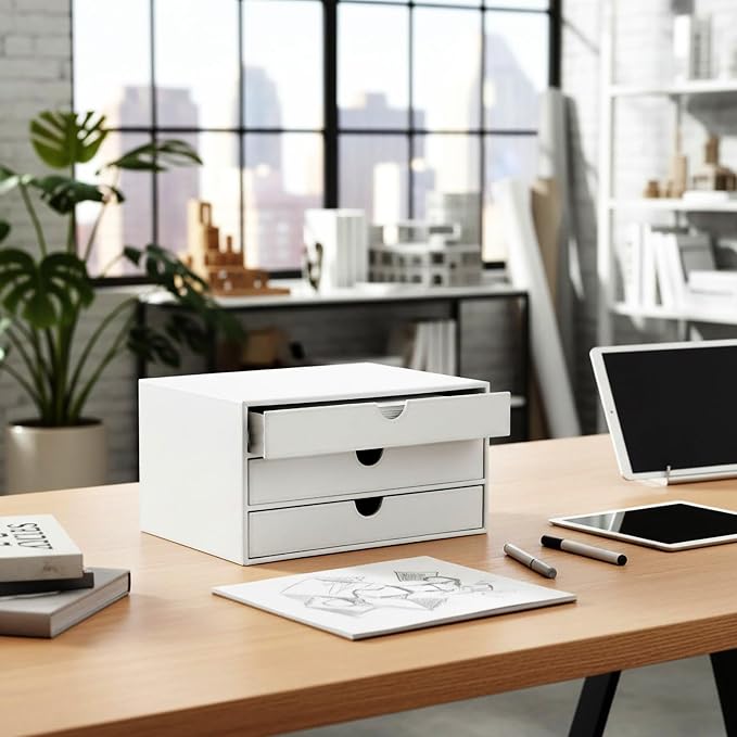 UnionBasic Document Organizer, 3-Drawer File Cabinet Document Storage Box, Office Desktop Filing Organizer, Croco White - Image 6