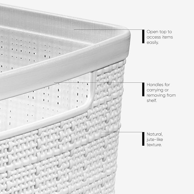 Curver Set of 4 Large 20L Jute Decorative Plastic Organization and Storage Baskets - Perfect Bins for Home Office, Closet Shelves, Kitchen Pantry and All Bedroom Essentials, White - Image 4