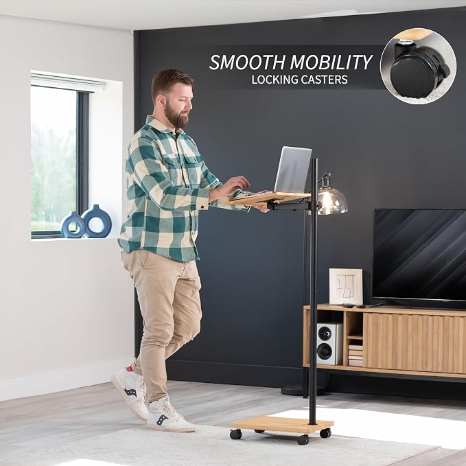 VIVO Mobile 16 inch Mobile Podium Reading Stand, Portable Rolling Book Holder, Real Bamboo Surfaces and Black Pole, CART-BK01B - Image 2