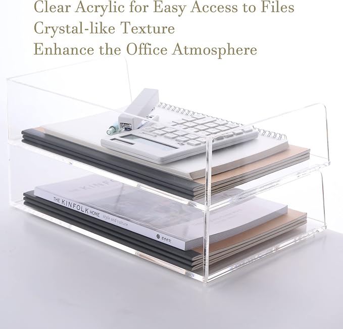HeZone Acrylic Paper Tray Desk Organizers and Office Suplies Document Storage Enlarged Letter Tray Clear Paper Organizer (Large Horizontal)… - Image 6