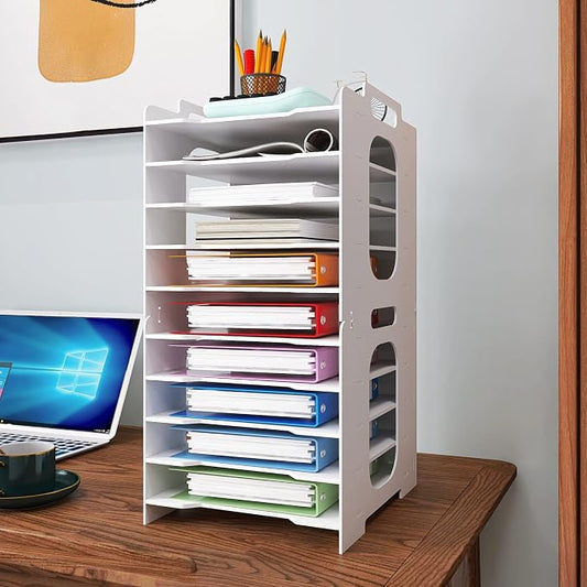 Natwind 10-Tier Office File Organizer For Desk,Paper Sorter,White | Desktop Storage For Office Supplies,Document Storage Rack,Letter Tray For Home,Office,Classroom Document Holder by Natwind