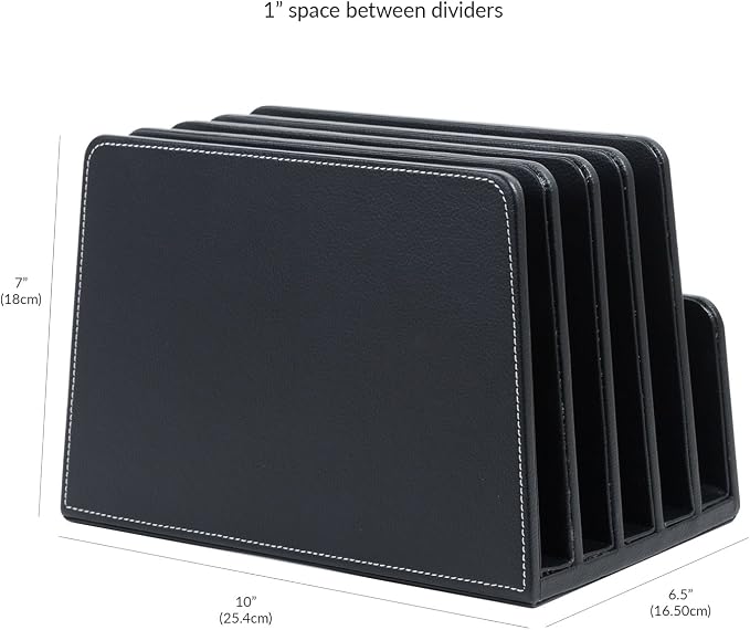 MobileVision Executive Black Desktop File Folder Organizer and Paper Tray, 5 Slot Dividers - Image 2