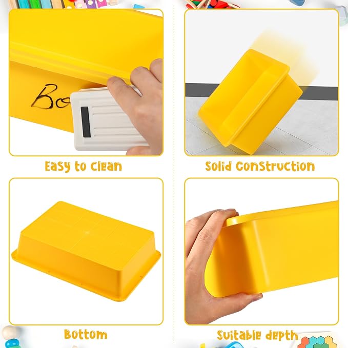 18 Pcs Flat Storage Organizer Bins Letter Size Paper Tray Classroom Storage Plastic Art Trays Classroom Pencil Organizer Baskets for School Office Teacher Book Organization(Yellow) - Image 2