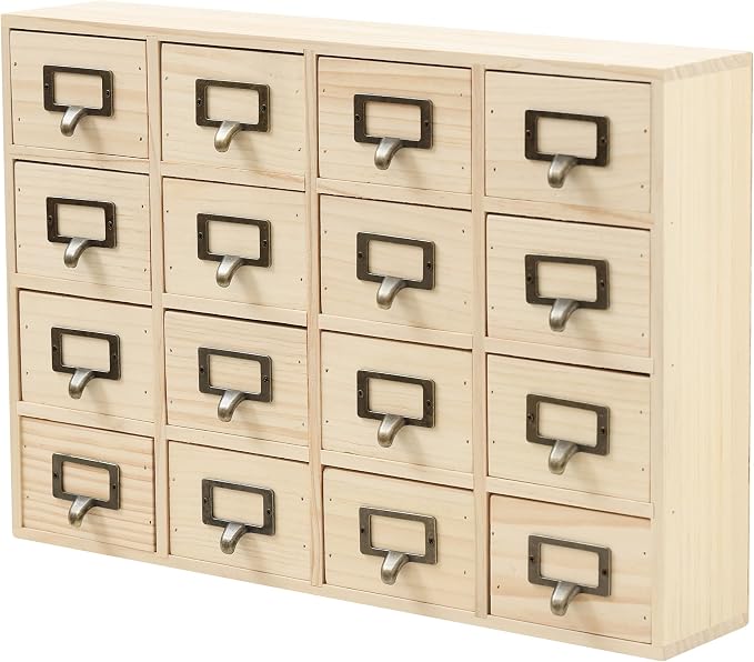 DIY Wooden Desk Organizer with Drawers – Unfinished 16-Drawer Wood Desk Organizer for Crafts, School, or Office – Customizable Wooden Apothecary Cabinet for Creative Storage – Natural Wood Finish by PrimoSupply