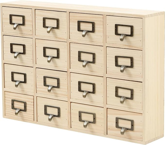 DIY Wooden Desk Organizer with Drawers – Unfinished 16-Drawer Wood Desk Organizer for Crafts, School, or Office – Customizable Wooden Apothecary Cabinet for Creative Storage – Natural Wood Finish by PrimoSupply