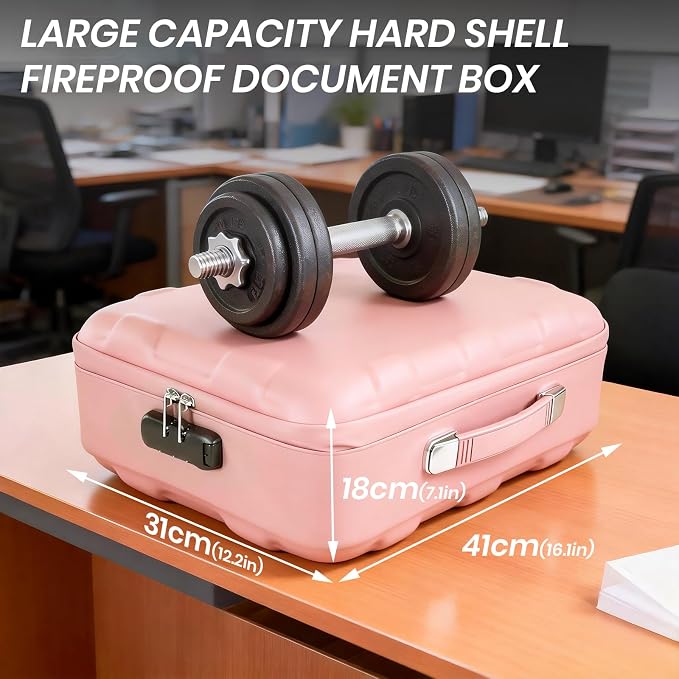 Fireproof Document Box, Hard Case Fireproof File Organizer Box with Lock and 13 Pocket Accordion File Folder, Portable Safe Box for Office Storage Important Documents (Pink) - Image 4