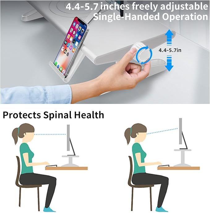 Computer Monitor Stand Riser for Desk,4.4-5.7 Inches Freely Height Adjustable with Cellphone Holder,Multi-Purpose Desktop Organizer Monitor Stands Riser for Computer,Laptop,Printer,TV (White) - Image 2