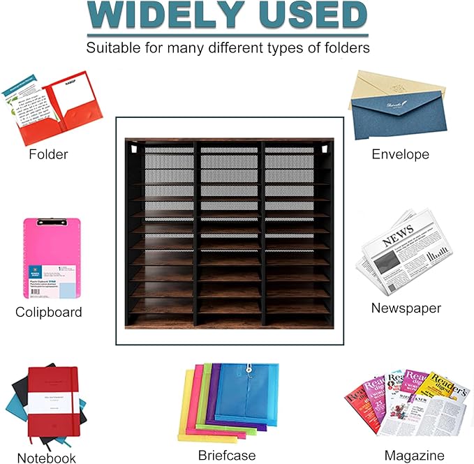 PAG Mass Mail Sorter - Adjustable Mail Holder, Countertop Literature Organizer, Student Mailbox for Classroom, Desktop Bill Paper Organizer for Office Home School, 36 Compartments, Brown - Image 5