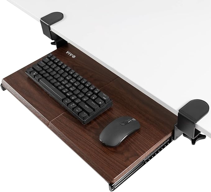 VIVO Small Keyboard Tray, Under Desk Pull Out with Extra Sturdy C Clamp Mount System, 20 (26 Including Clamps) x 11 inch Slide-Out Platform Drawer, Dark Walnut Top, Black Frame, MOUNT-KB05ES-D | Keyboard Tray for Typing, Slide Out Platform, Extra Sturd... by Unknown