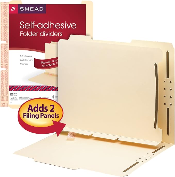 Smead Self-Adhesive Folder Divider, 1" Twin Prong Fastener, Letter Size, Manila, 25 per Pack (68025) - Image 4