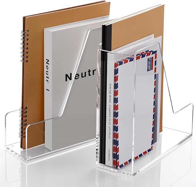 SANRUI 2-Pack Acrylic Magazine File Holder Desk Organizer Magazine Rack, Clear, Vertical File Sorter Holders, 9.45" D x 3.54" W x 10.24" H - Image 9