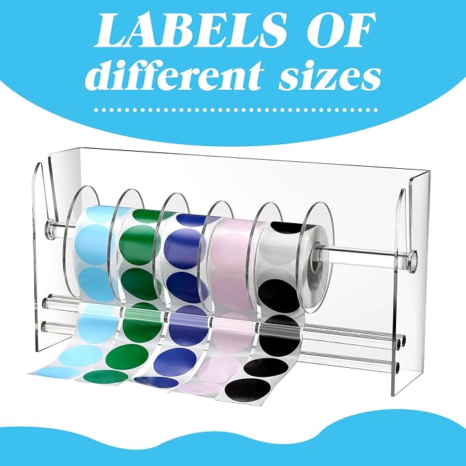 Qilery Adjustable Label Dispenser Acrylic Roll Sticker Dispenser Sticker Holder Organizer Label Stand for Holding Office Home Journal Business Use(9 Disks) - Image 5