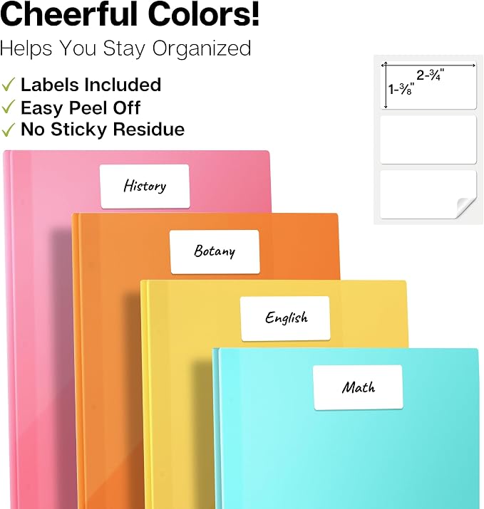 Dunwell Pastel 2-Pocket 3-Prong Folders, Plastic, 6 Pack, Labels | Aesthetic Color-Coded School Folders, Durable Plastic, Back to School Supplies - Image 5