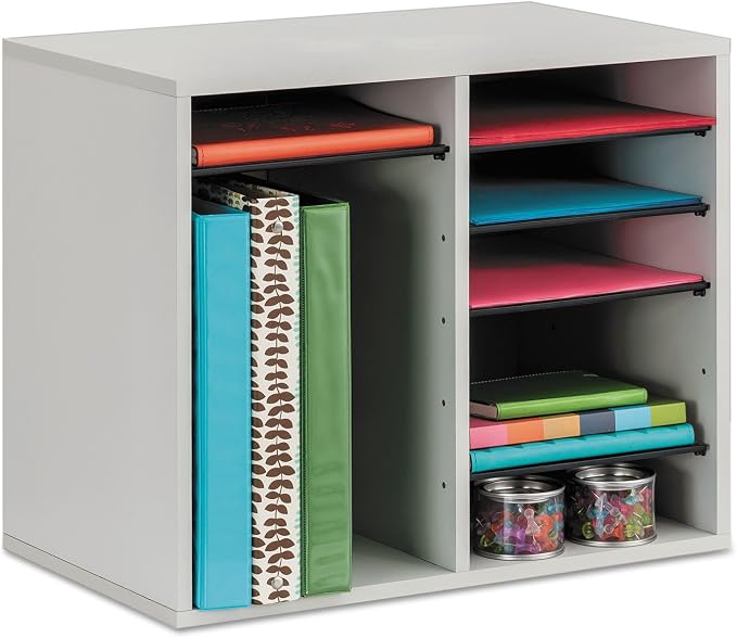 Safco Literature Organizer, 12 Compartments, Office and Classroom Mailbox with Adjustable Shelves, Wood Paper and Mail Sorter, Gray - Image 10