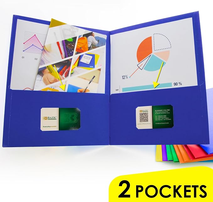 BAZIC Products Assorted Color Paper 2-Pocket Folder, 6-Set | two interior pockets; Holds 8.5 x 11 in sheets - Image 2