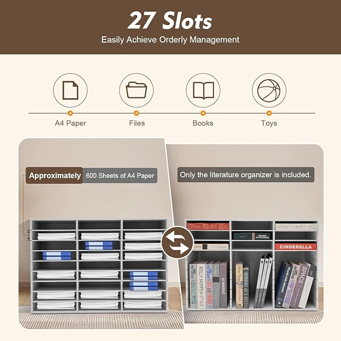 Literature Organizer - 27 Slots Compartments Desktop File Sorter, Mail Center & Paper Storage Cabinet for Home, School & Office (White) - Image 3