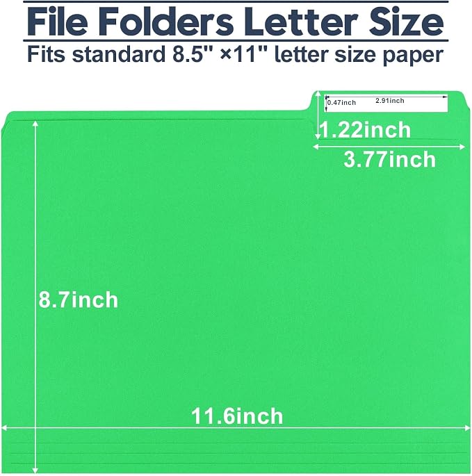 File Folders,150 Pack Letter Size Colored File Folders,8.5" x 11",1/3 Cut Tab,Durable Paper Bulk Folders with Blank Labels,File Folders for Office Business School Home Use,Grass Green - Image 2