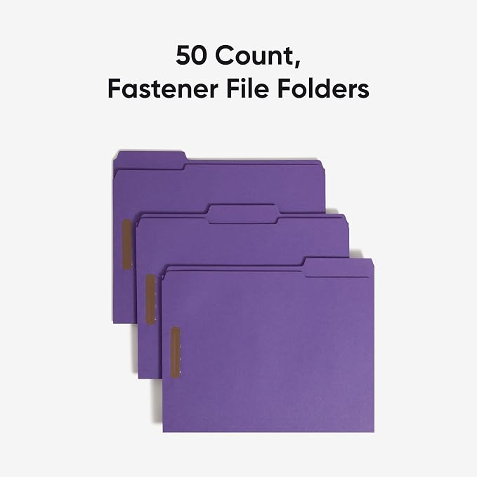 Smead Fastener File Folders, Reinforced 1/3-Cut Tabs, 2 Fasteners, Letter Size, Purple, 50 per Box (13040) - Image 3