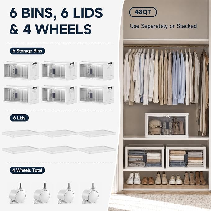 OlarHike 48QT Storage Bins with Lids for Home, Office, Closet, Dorm, 6 Pack | Multi-Lid, Lockable Cabinet, Doors & Wheels, Stackable Organizers, Plastic Drawers, Containers, Living room, Kitchen, School - Image 9