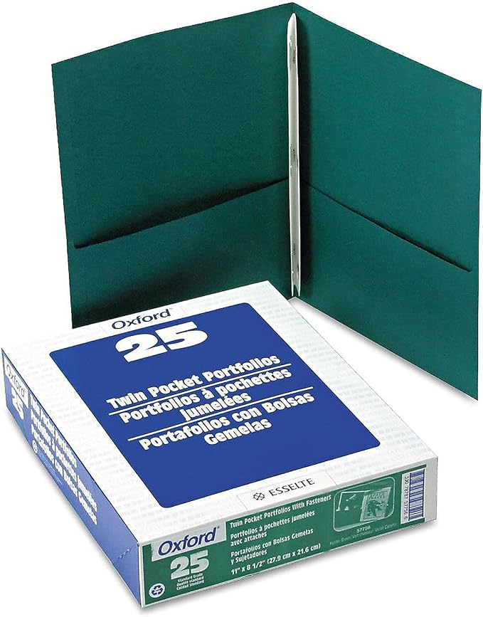 Oxford Twin Pocket Folders with Fasteners, Letter Size, Hunter Green, 25 per Box (57756) - Image 3