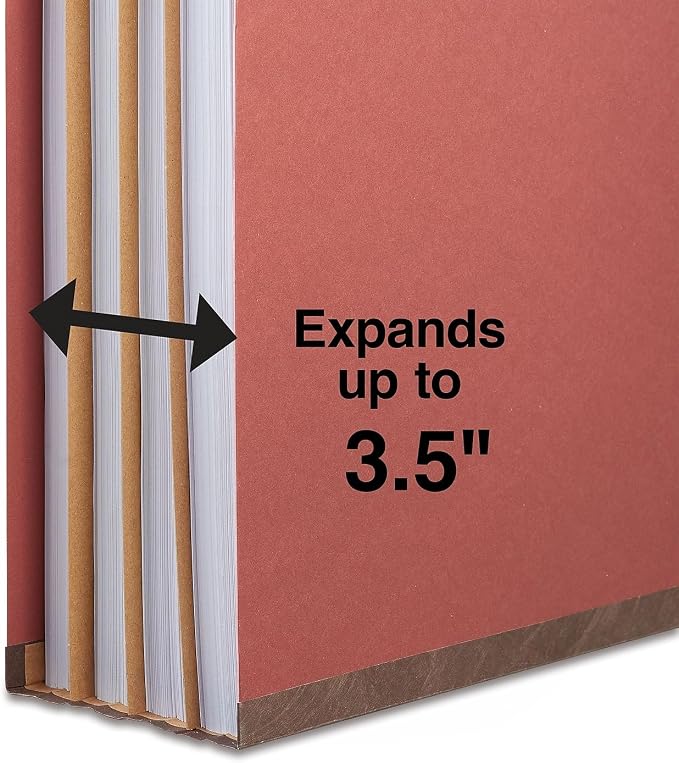 Staples 100% Recycled Pressboard Classification Folder, 3-Dividers, 3.5" Expansion, Legal Size, Brick Red, 20/Box - Image 6