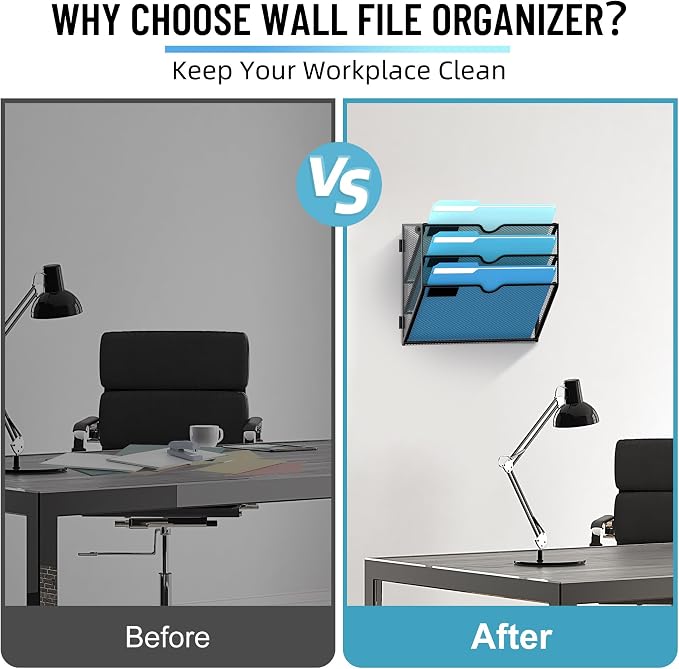 3-Tier Hanging Wall File Organizer with Hooks, 2 Pack | Mesh Wall File Holder, Mail Organizer Wall Mounted for Papers, Documents, Folders and Magazines in Home Office, Classroom - Image 6