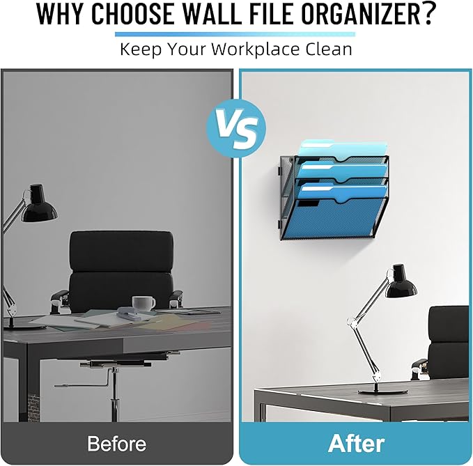 3-Tier Hanging Wall File Organizer with Hooks for Office Organization | Mesh Wall File Holder, Mail Organizer Wall Mounted for Papers, Documents, Folders and Magazines in Home Office, Classroom - Image 6