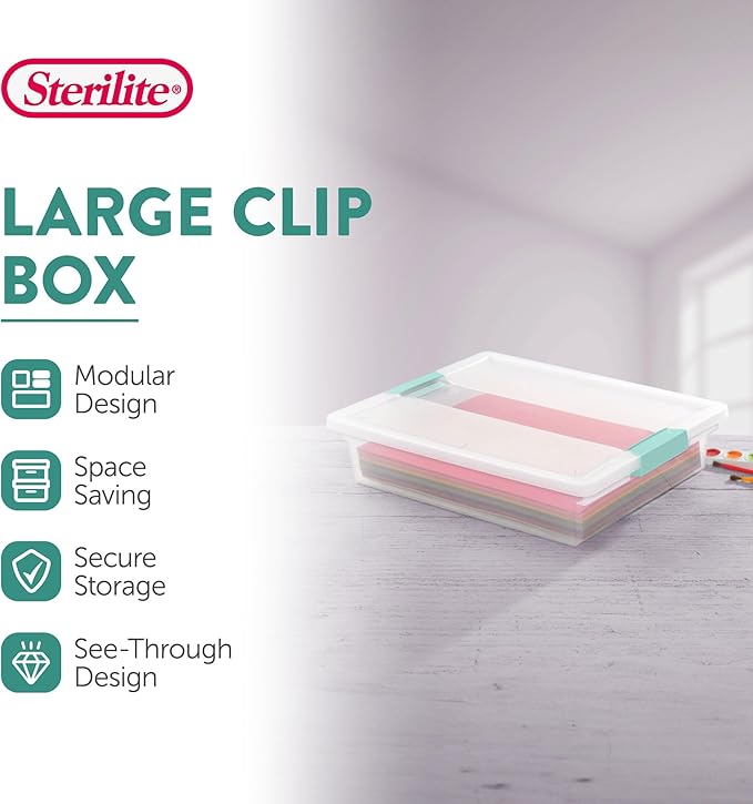 Sterilite Clip Box, Stackable Clear Plastic Bins- Large, 24-Pack | Storage Containers with Latching Lids for Writing, Arts or Crafts Supplies - Home, Office, Classroom & Workshop Organization - Image 2