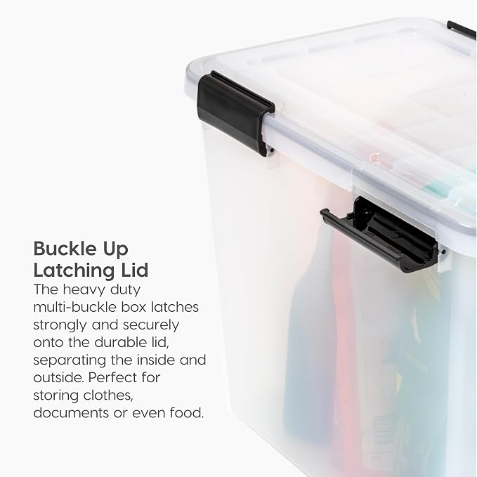 IRIS USA WeatherPro Storage File Box, 32 Qt. 6-Pack, Clear/Black | Protect files, documents and important records with weather resistant storage, secure latches and stackable organization - Image 3