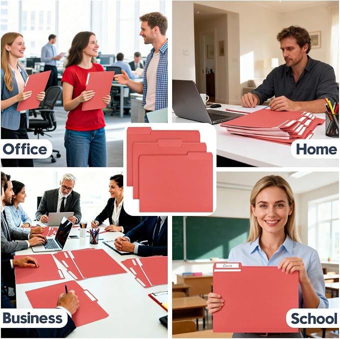 File Folders,150 Pack Colored File Folders Letter Size,8.5" x 11",1/3 Cut Tab Folder,Durable Paper Bulk File Folders with Blank Labels for Office Business School Home Use,Dark Red - Image 7