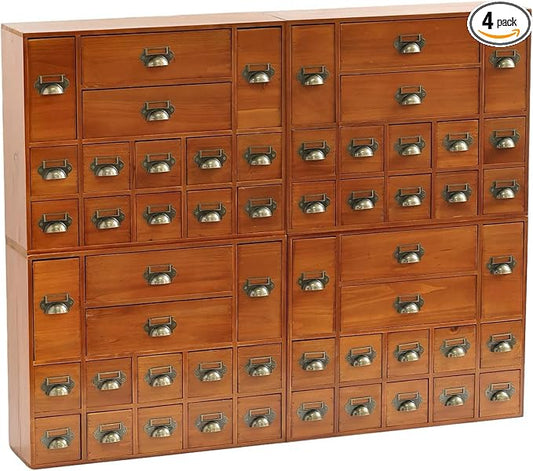 56-Drawer Apothecary Cabinet, Stackable & Modular Vintage Library Card Catalog Organizer, Solid Wood Storage Box with Brass Pulls & Label Holders for Trading Cards, Beads, Stickers & Hardware by PrimoSupply