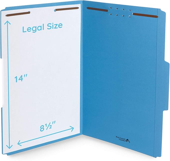 Blue Summit Supplies 50 Fastener File Folders, Legal, Heavy Duty, Blue | Heavy-duty 14pt, reinforced 1/3 top tab, legal size, embedded fasteners, for legal, medical, and office records - Image 2