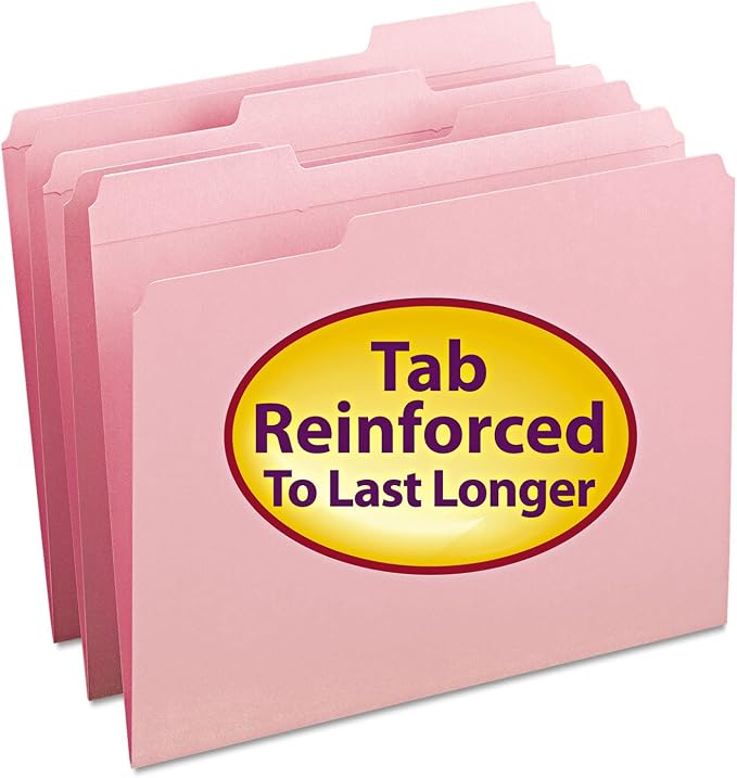 Smead File Folder, Reinforced 1/3-Cut Tab, Letter Size, Pink, 100 per Box (12634) by SMEAD