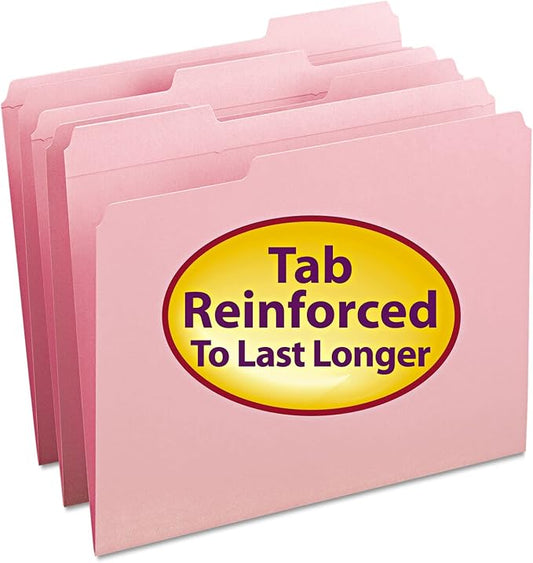 Smead File Folder, Reinforced 1/3-Cut Tab, Letter Size, Pink, 100 per Box (12634) by SMEAD