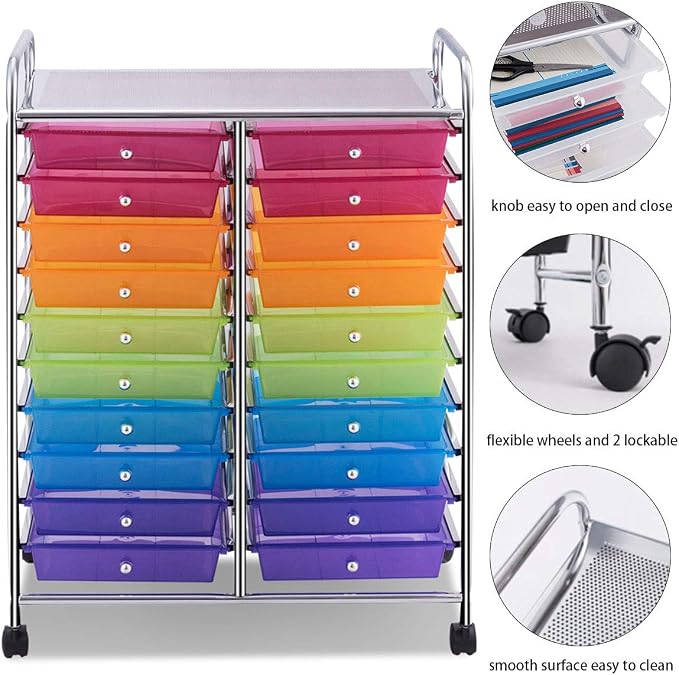 Giantex 20 Drawer Rolling Storage Cart Tools Scrapbook Paper Office School Organizer, Multicolor - Image 7