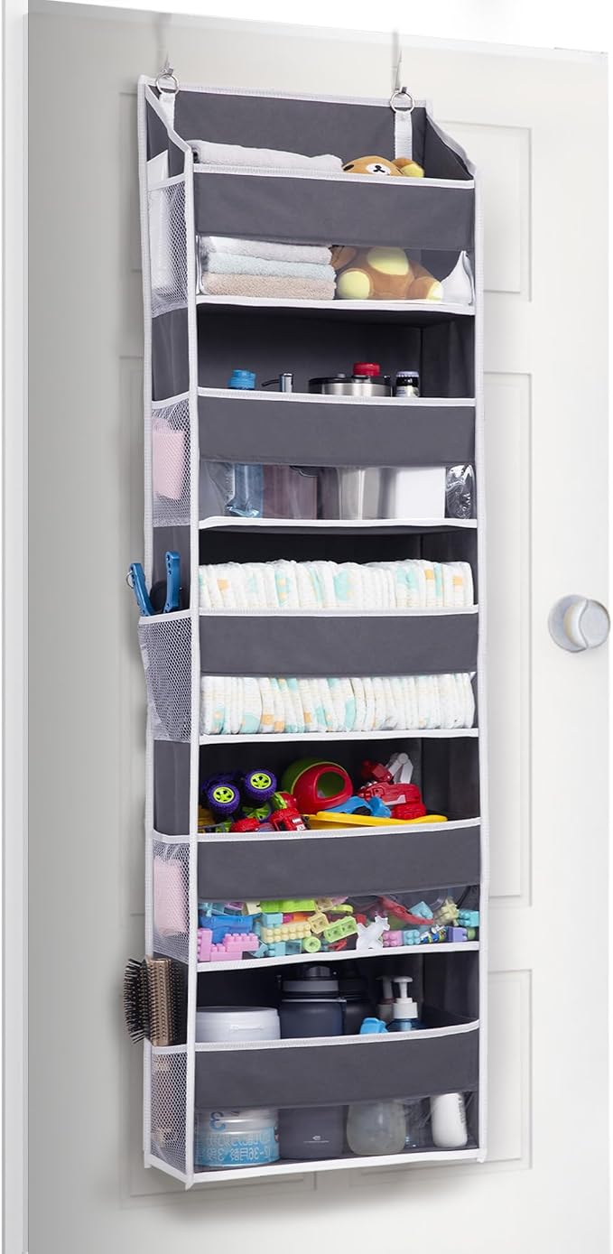 ULG 1 Pack Compact Size Over Door Organizer Slim Door Storage for Small-Sized Doors, 5 Shelves, Dark Gray by ULG