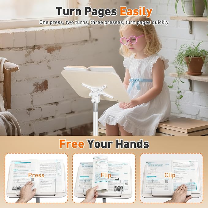 Rolling Book Stand with Wheels for Reading, Floor Standing Book Holder with Page Clips, 19"–51" Height Adjustable, Sturdy Podium Stand for Reading, Bible, Laptop, Cookbooks, or Projector - Image 6