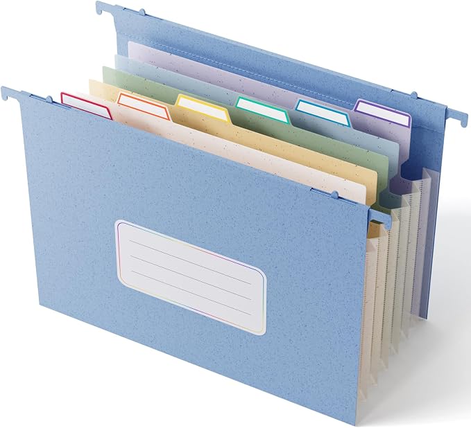 EcoStash Wheat Straw Hanging File Folders,7-Pocket Accordion Organizer | Large Capacity, Letter Size for Filing Cabinet, 100% BPA Free, Return to Nature, Healthy Living-UN Blue by EcoStash