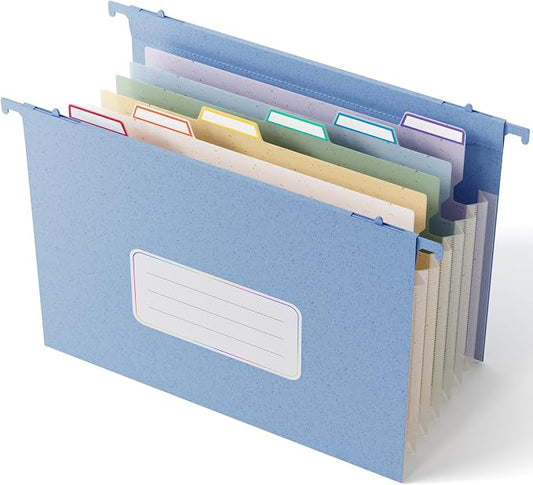EcoStash Wheat Straw Hanging File Folders,7-Pocket Accordion Organizer | Large Capacity, Letter Size for Filing Cabinet, 100% BPA Free, Return to Nature, Healthy Living-UN Blue by EcoStash