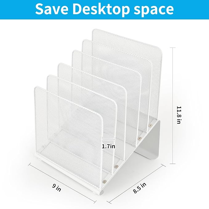 LEKETREE File Organizer for Desk, Desk Organizer with 5-Section Vertical File Rack, File Folder Organizer, Desk Accessories & Workspace Organizers(White) - Image 6
