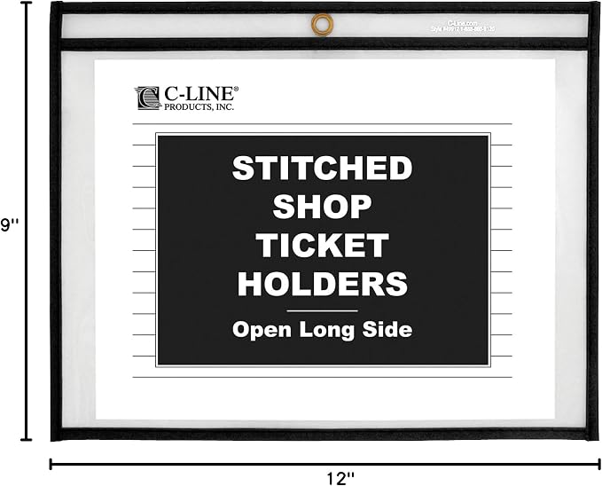 C-Line Stitched Shop Ticket Holders, Both Sides Clear, Open Long Side, 12 x 9 Inches, 25 per Box (49912) - Image 4