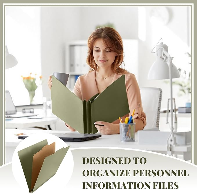 AmazingSpark 24 Pcs Classification Folder Letter Size Bulk 1 Divider Pressboard File Folder with Expansion 2 Prong Fastener Heavy Duty Office File Organizer for School Medical Document(Hunter Green) - Image 5