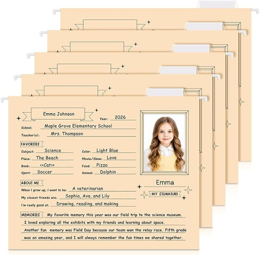 Glenmal 25 Pack School Years Memory File Folders Memory Pages Letter Hanging Files School Keepsake Organizer Questionnaire for Kids K-12 Student Info Record Personal Growth Tracking (Yellow) by Glenmal